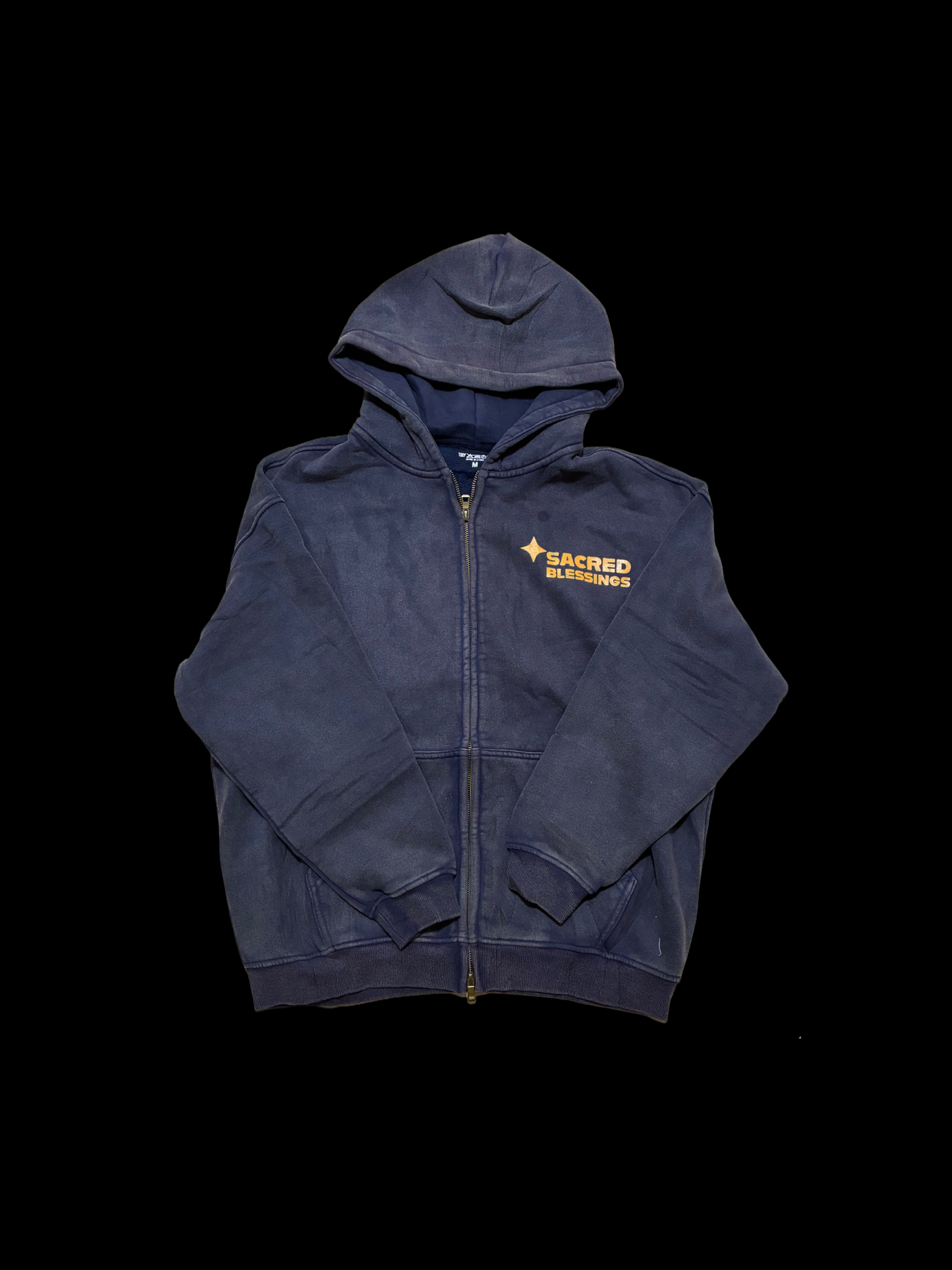 Sacred Blessings 'GENESIS' Acid Navy Blue Zipped Hoodie