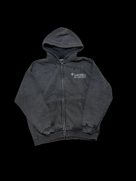 Sacred Blessings 'GENESIS' Acid Black Zipped Hoodie
