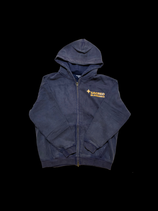 Sacred Blessings 'GENESIS' Acid Navy Blue Zipped Hoodie